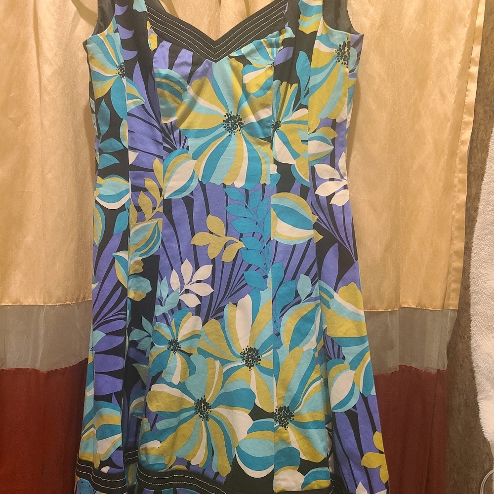 Nine West Fit Flare Floral Sun Dress Women size 2 Sleeveless Zip Up Multicolor